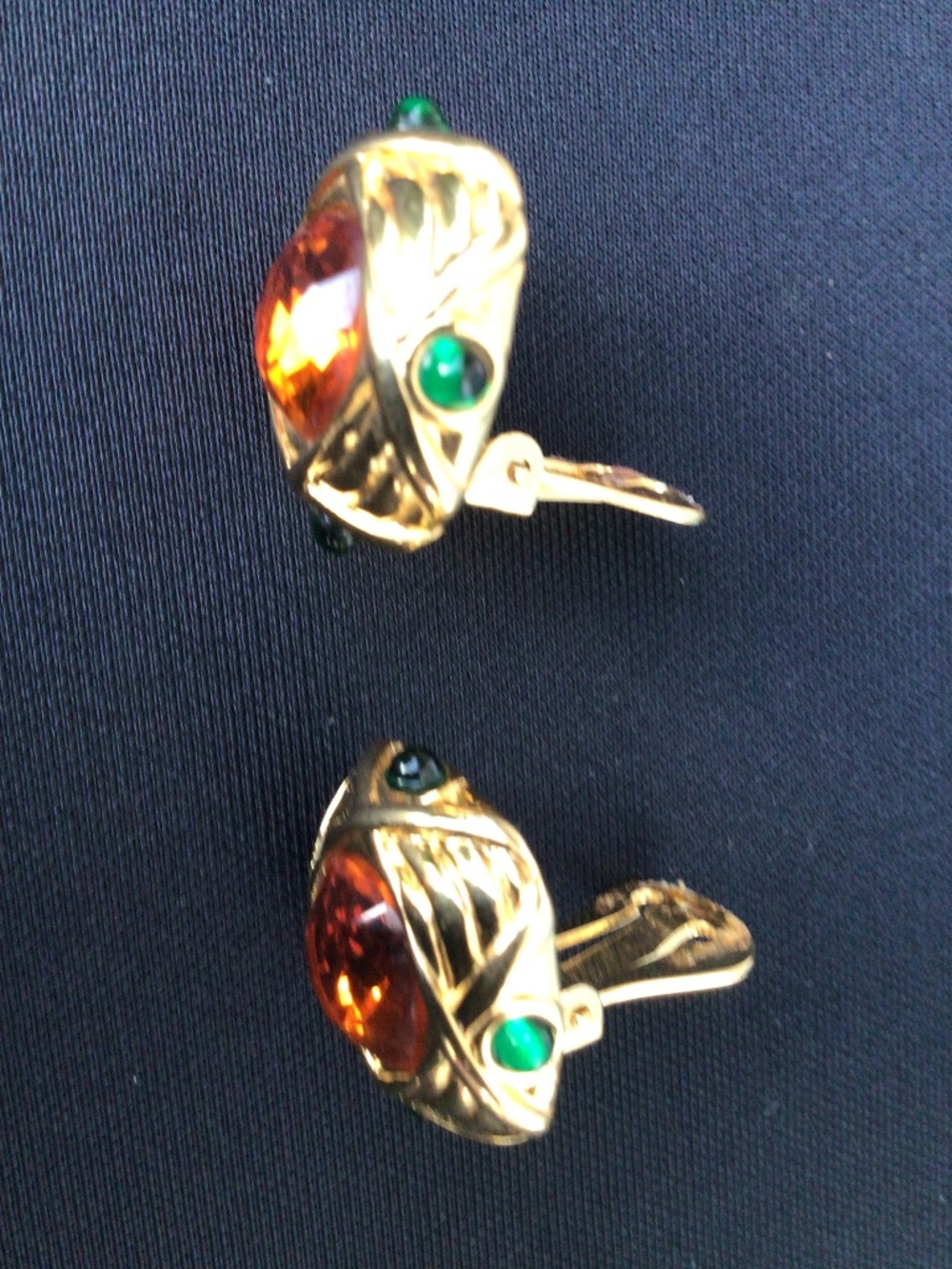 Vintage Nolan Miller Faux Topaz and Green Accents Button Clip On Earrings - Picture 10 of 16